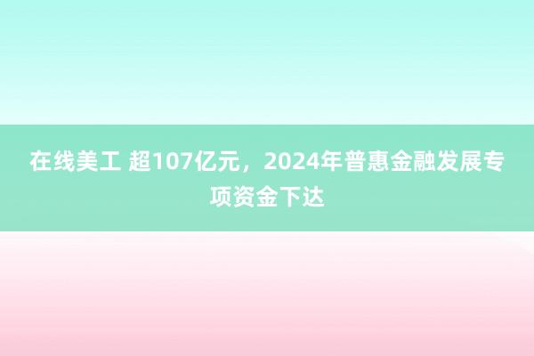 在线美工 超107亿元，2024年普惠金融发展专项资金下达